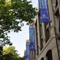 <p>Five new banners add splashes of color to the Housatonic parking garage on Lafayette Boulevard.</p>