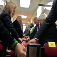 <p>Community member who help respond to emergencies in Elmsford cut a ribbon at the EOC&#x27;s re-dedication ceremony</p>