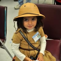 <p>A little girl is dressed for Halloween. </p>