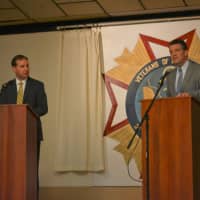 <p>Justin Wagner (left) and Terrence Murphy at a forum in Carmel.</p>