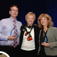 <p>Mike Gibbons, Coldwell Banker,  left, of Dobbs Ferry; Diane Cummins, HGAR President; and Gail Fattizzi, Westchester Real Estate, Eastchester.  Gibbons and Fattizzi are the Presidents Award winners.</p>