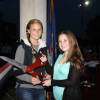 <p>Eastchester Middle School students cutting the ribbon to enter the new addition.</p>