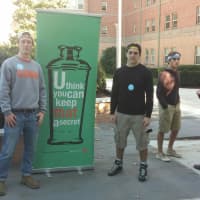 <p>Students passed out water bottles with the message It takes less than U think to stay hydrated. 
</p>