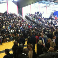 <p>The bleachers are packed with Dannel Malloy supporters Sunday for the rally with President Barack Obama. </p>