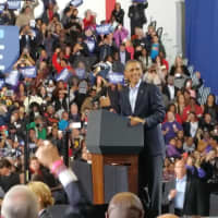 <p>President Barack Obama greets the crowds during a campaign rally for Gov. Dan Malloy in Bridgeport Sunday.</p>