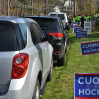 <p>Cuomo campaign signs are placed on the front lawn of the Presbyterian Church of Mount Kisco, which is the governor&#x27;s polling place.</p>