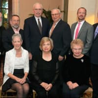 <p>Top row, from left, honoree Andrew Malcolm, Steven Friedman, Jack McLaughlin, 
William Mulligan, Jr., Dave Dobell, and honoree Dan Bena. Seated, from left, Debbie Clark, Susan Guma, gala co-chair, and Elin Howe. </p>