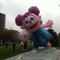 <p>Volunteers let the 35-foot high Abby Cadabby balloon rise during the press conference Thursday announcing the Nov. 23 UBS Parade.</p>
