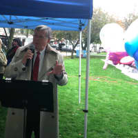 <p>Mayor David Martin speaks before the press conference announcing the 2014 UBS Parade Spectacular at Latham Park Thursday. The parade will take place at noon on Nov. 23.</p>
