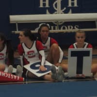 <p>Eastchester cheerleaders at a cheerleading meet at Hendrick Hudson. </p>