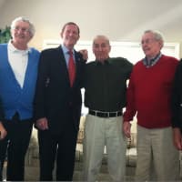 <p>His fellow veterans at Parson Cottage were on hand for Vincent Meli, 92, third from right, getting his World War II medals. From left: Winston Capriol, Les Russo, U.S. Sen. Richard Blumenthal, Meli, Bob Morris and Jack Listwon.</p>
