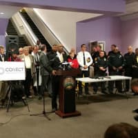 <p>The Rev. Anthony Bennett, a Baptist pastor in Bridgeport, speaks at the Don&#x27;t Stand Idly By press conference Monday.</p>