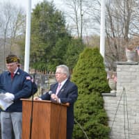 <p>Somers Supervisor Rick Morrissey addresses the town&#x27;s Veterans Day ceremony at Ivandell Cemetery. </p>