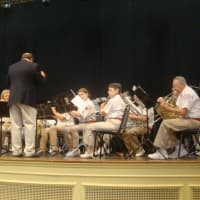 <p>The Westport Community Band, conducted by Sal LaRusso, played many salutes to the armed forces during the ceremony.</p>