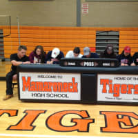 <p>Nine Tiger seniors signing their intent to play college sports at Mamaroneck High School.</p>