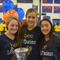 <p>Left to right: &quot;Bee 10acious&quot; teammates Kaylie Eiden, Meaghan Townsend and Stephie Shen.</p>