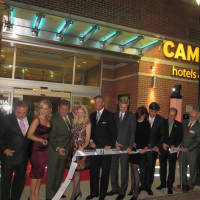 <p>The ribbon-cutting ceremony outside the new Cambria Hotel &amp; Suites at 250 Main St., White Plains.</p>