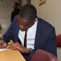 <p>Mount Vernon track and field superstar Rai Benjamin signing his letter of intent.</p>