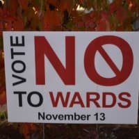 <p>A sign advocating no on the ward vote. </p>