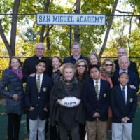 <p>Cashie Egan, the Rev. Mark Connell, president of San Miguel Academy of Newburgh, Mary McCooey, Greg Draddy, Pat Figge, Lauren Steers, Bonnie and Tom Grace, Tom Egan, Ann Mara and San Miguel students Daniel Ruiz, Brandon Miller and Nas;ah Dab</p>