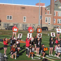 <p>Mamaroneck High School&#x27;s cheerleading squad spelled out the MHS mascot during Tuesday&#x27;s rally.</p>