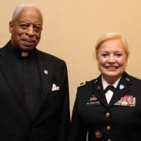 <p>The Rev. Ervin R. Graves, hospice chaplain, with retired Army Col. Mary Westmoreland.</p>