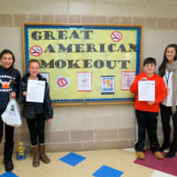 <p>Briarcliff students pose with Kari Giordano during the Great American Smokeout.</p>