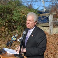 <p>Westchester County Board of Legislators Chairman Michael Kaplowitz speaks at a press conference near the proposed Chappaqua Station site.</p>