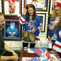 <p>Julie Roth Greenstein, daughter Rachel and friend Erin came from Long Island to meet New York Ranger Kevin Klein at Scarsdale&#x27;s American Legends.</p>