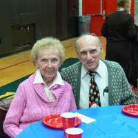 <p>Two seniors gather for the senior appreciation dinner held at Eastchester High School. </p>