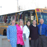 <p>County Coach/Stuff a Bus bus driver Kate Telfer, left, Founder/Executive Director of Pajama Program, Genevieve Piturro, Stephane Bisaccia, Chris Berlow and Dave Kucera.</p>