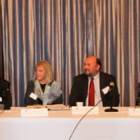 <p>Panelists, from left, Mike Smith, Marybeth Interdonato, Miguel Zurita and Alyssa Adelson attend at the 7th annual Manhattanville Sport Business Career Fair. </p>