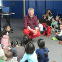 <p>Daniel Kirk treated the Harrison elementary students with lessons on developing ideas and images for books. </p>