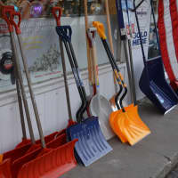 <p>Snow shovels available outside Chubby&#x27;s Hardware in Pound Ridge.</p>