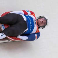 <p>Tucker West concentrates during his luge run in Lake Placid, N.Y.</p>