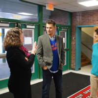 <p>Joe Panik visiting with some of the staff.</p>