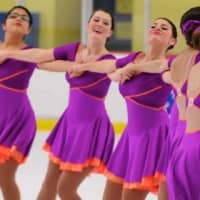 <p>Girls from the Shadows on the Southern Connecticut Synchronized Skating team skate during the competition.</p>