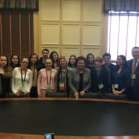 <p>Students of Congregation of Emanu-El of Westchester meet with Rep. Nita Lowey.</p>
