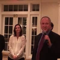 <p>Newly sworn in, 2015 Darien Board of Realtors President Reese Hutchison talks to the group.</p>