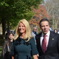 <p>Sandra Lee and Gov. Andrew Cuomo head to the Presbyterian Church of Mount Kisco to vote on Election Day.</p>
