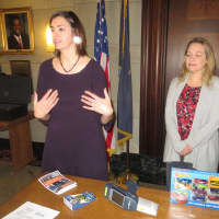 <p>Bobbi Chase Wilding, left, deputy director of Clean &amp; Healthy New York describes a toxic reading as Legislator Catherine Parker of Rye looks on.</p>