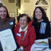 <p>From left, U.S. Department of State Fine Arts Committee Member Judith Hernstadt; 2014 Anne Hutchinson-Bronxville Chapter DAR Honoree and Founder-Descendant Virginia Kathryn Hefti and White Plains Chapter DAR Vice Regent Brook Tyler Hanna.</p>