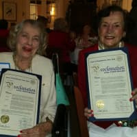 <p>From left, 2014 Anne Hutchinson-Bronxville Chapter NSDAR honorees Mary Mimms and Virginia Kathryn Hefti.</p>