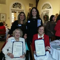 <p>From left, 2014 Anne Hutchinson-Bronxville Chapter NSDAR honorees Mary Mimms and Virginia Kathryn Hefti, Back Row from left, Valerie Fine Limekiller and Brook Tyler Hanna.</p>