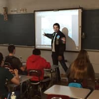 <p>Marco Alvarado, a U.S. Naval officer and electrical engineer, visited Valhalla High School.</p>