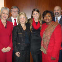 <p>ANDRUS Director Siobhan Masterson; Town of Greenburgh Councilman Francis Sheehan, NYS Assemblyperson Shelley Mayer; Hero Jenna Fanelli; NYS Senator Andrea Stewart-Cousins; and ANDRUS Acting President and CEO Bryan Murphy.</p>