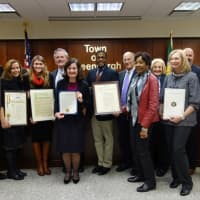 <p>Westchester officials and Jenna Fanelli take a photo with proclamations.</p>