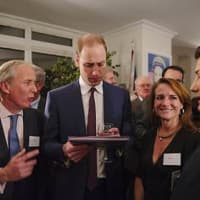 <p>From left, Charlie Mayhew of Tusk; Prince William; Ellen C. OConnell of Tusk; and Jack Jones, &quot;Chizis Tale&quot; author.</p>