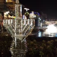 <p>This ice menorah was lit for the first of eight nights of Chanukkah at Ridge Hill in Yonkers. </p>