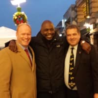 <p>Yonkers City Council President Liam J. McLaughlin, Ridge Hill General Manager, Andrew Hardy and Yonkers Mayor Mike Spano happily attended the Ridge Hill Menorah Lighting for the first night of Chanukkah.</p>